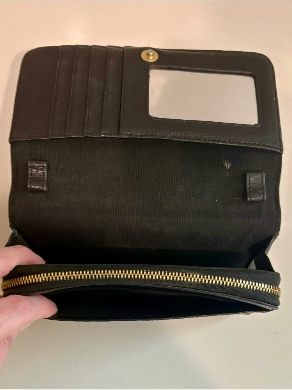 Furla Black Saffiano Leather Continental Wallet Gold Hardware